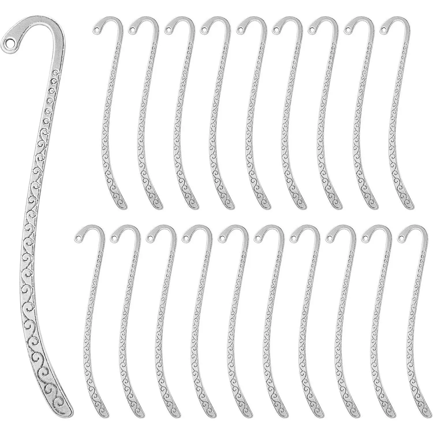 20 Pack Metal Bookmark Hairpin Hook Antique   Carved Hook Bookmark with Loop Metal Book Markers Embossed Bookmarks,  Making Charms