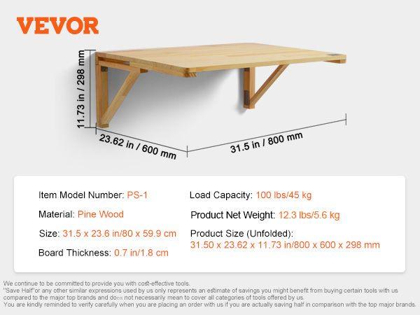TikTokShopBlackFridayVEVOR Wall Mounted Folding Table, 31.5" x 23.62" Wall Mount Drop Leaf Table, Wooden Floating Desk with Iron Bracket, Fold Down Desk for Small Spaces, Home Office, Dining, Laundry Room, Kitchen, Bar TikTokShopBlackFridayVEVOR Wall Mounted Folding Table, 31.5" x 23.62" Wall Mount Drop Leaf Table, Wooden Floating Desk with Iron Bracket, Fold Down Desk for Small Spaces, Home Office, Dining, Laundry Room, Kitchen, Bar