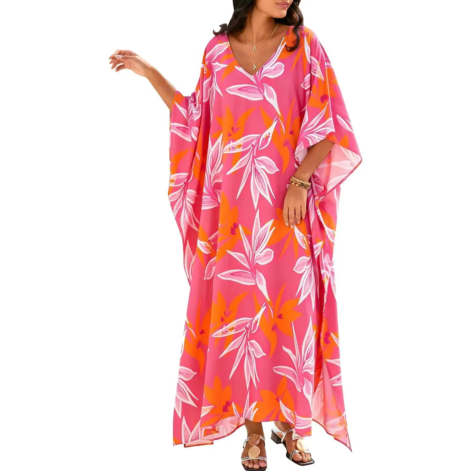 Moss Rose Kaftan Dresses for Women Summer Swimsuit Cover up Caftan Dress| Moo Moos for Women, Batwing Sleeve, Plus Size Kaftan Dress, Maxi Caftan Beach Dress