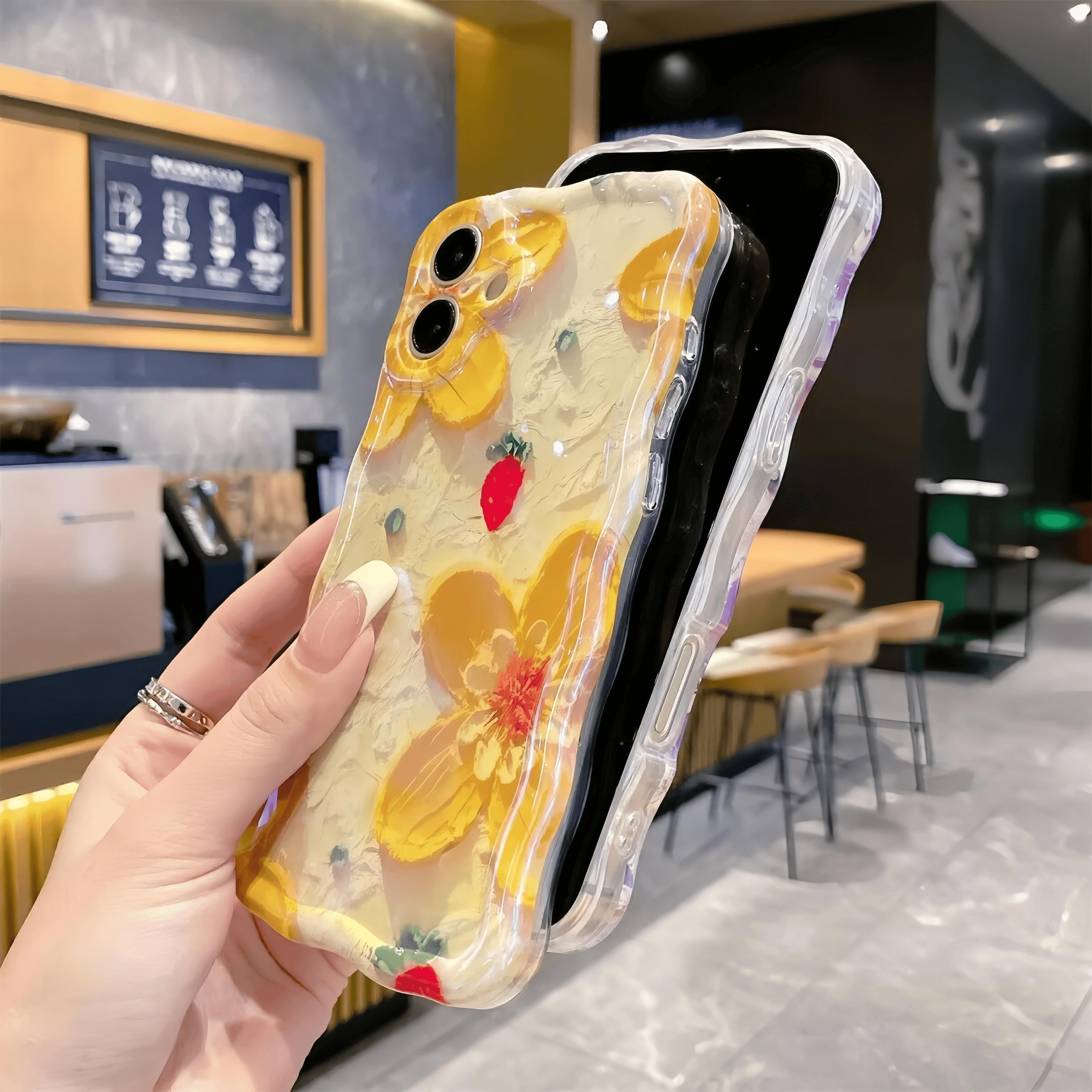 Flower Case for iPhone 17 16 15 14 13 12 11 Pro Max Plus Air Soft TPU Retro Oil Painting Girly Phone Cover with Sparkly Floral Design Orange White Magnetic Ultra-Thin Protective Case for Women and Girls beautiful