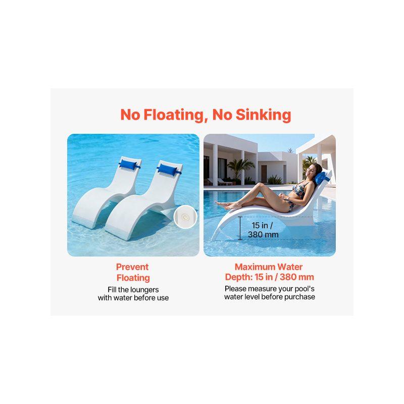 VEVOR Pool Lounge Chairs, Set of 2 Chaise Lounger with Headrest, Water ...