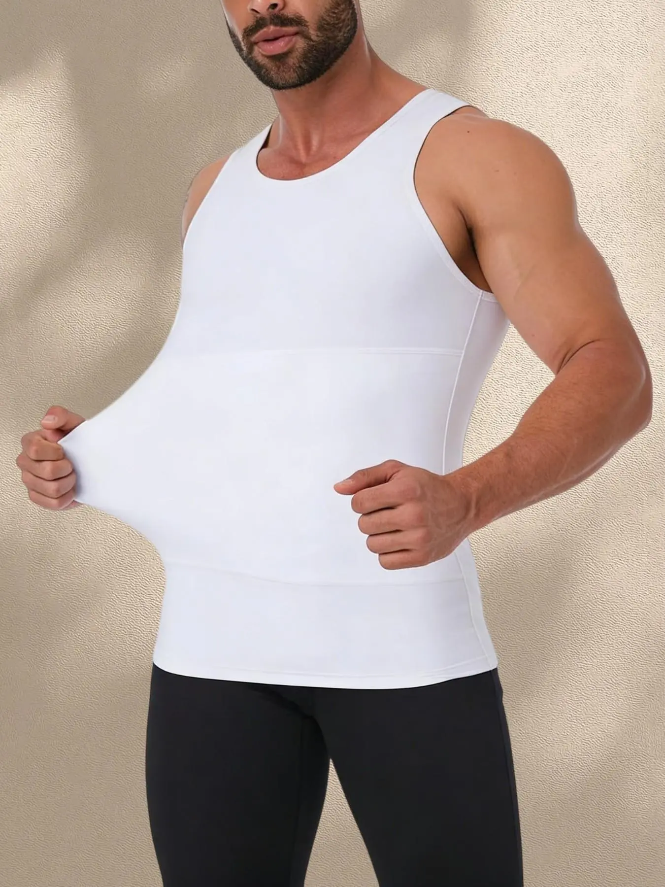 1 Count Men's Targeted Midsection Compression Shapewear Tank Top, Stretchy Shapewear, Strong Waist Trainer Vest, Stretch Breathable Body Shaper Shirt, Tummy Control Undershirt, Ideal For Daily Wear, Running Sports And Casual Layering Under Outfits