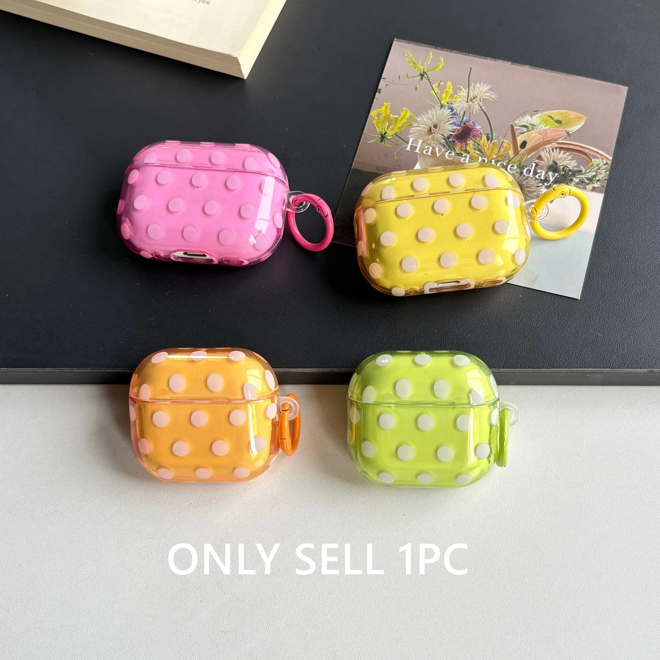 Fashion Stylish Dopamine Series Pink Yellow Orange Green Polka Dot Pattern Transparent Protective Earphone Case Cover For AirPods 1 2 3 4 Pro Pro2 Pro3