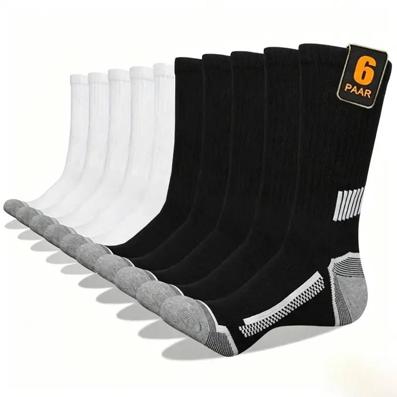 10 Pairs Men's Male Adults Plain Cotton Active Sports Socks - Heavy-Duty Cushioned Heel & Toe, Arch Support, Non-Slip Grip, Breathable Knit, Mid-Crew - Gym, Everyday Casual Bulk Pack