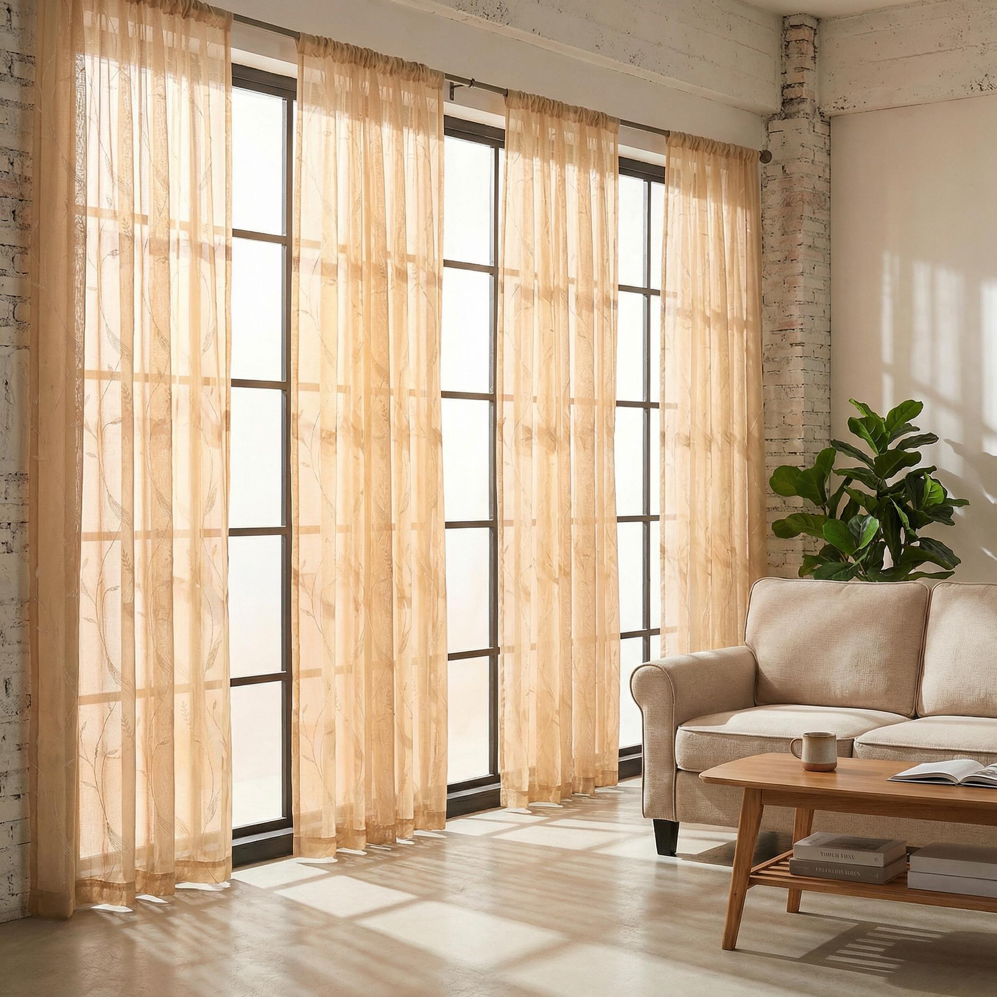 Window Wear 4 Panels 52x95inch Multi-layered sheer fabric embroidered curtains, with vine-shaped patterns, top featuring a rod attachment style. Lightweight, soft texture and good light Suitable for use in kitchens, bedrooms and living rooms L66 Window Wear 4 Panels 52x95inch Multi-layered sheer fabric embroidered curtains, with vine-shaped patterns, top featuring a rod attachment style. Lightweight, soft texture and good light Suitable for use in kitchens, bedrooms and living rooms L66