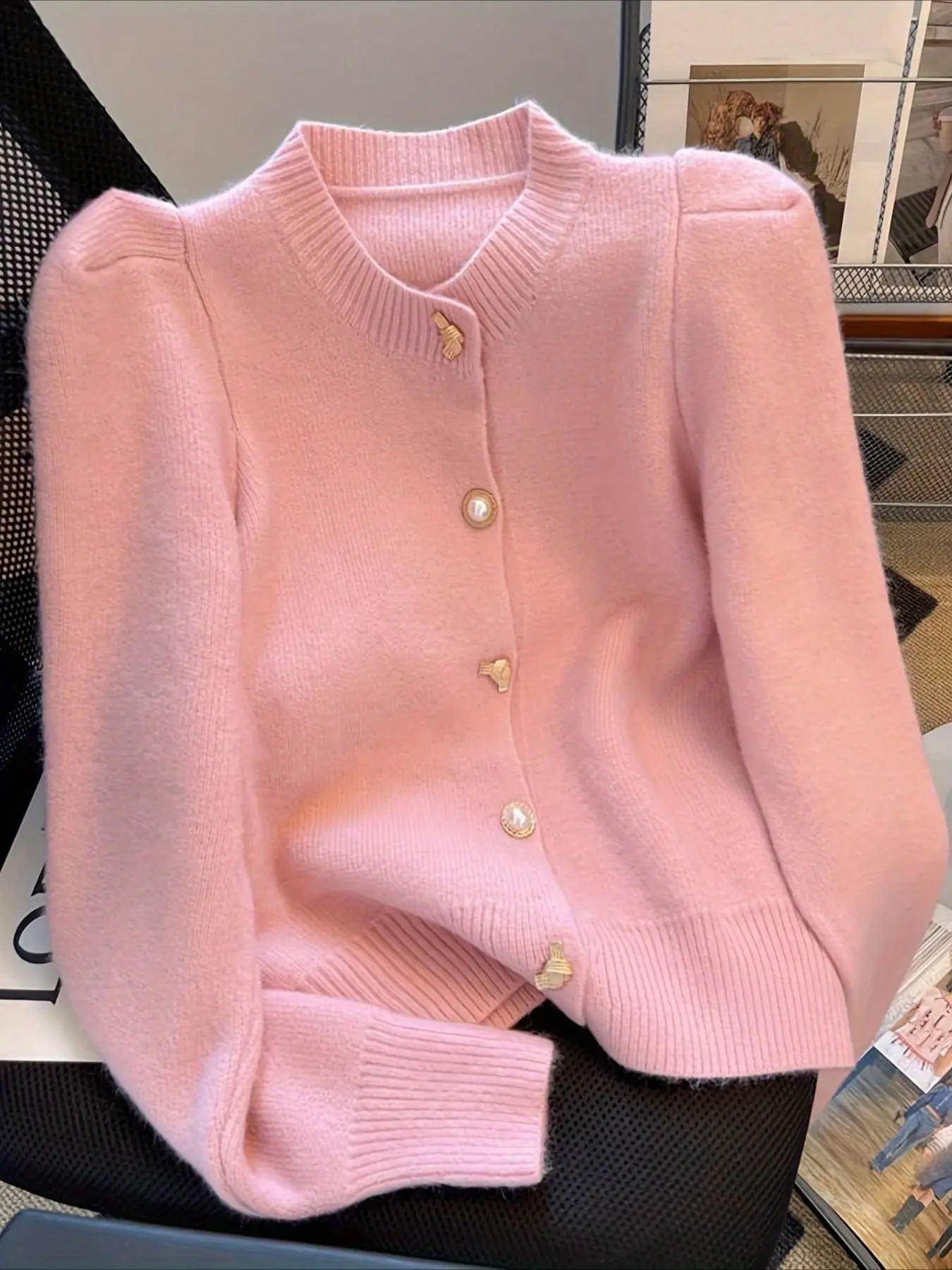 Women's Y2K Elegant Pearl Button Cardigan, Long Sleeve Fitted Knit Coat, Winter Fashion, Casual Daily Wear, Soft Thick Pullover