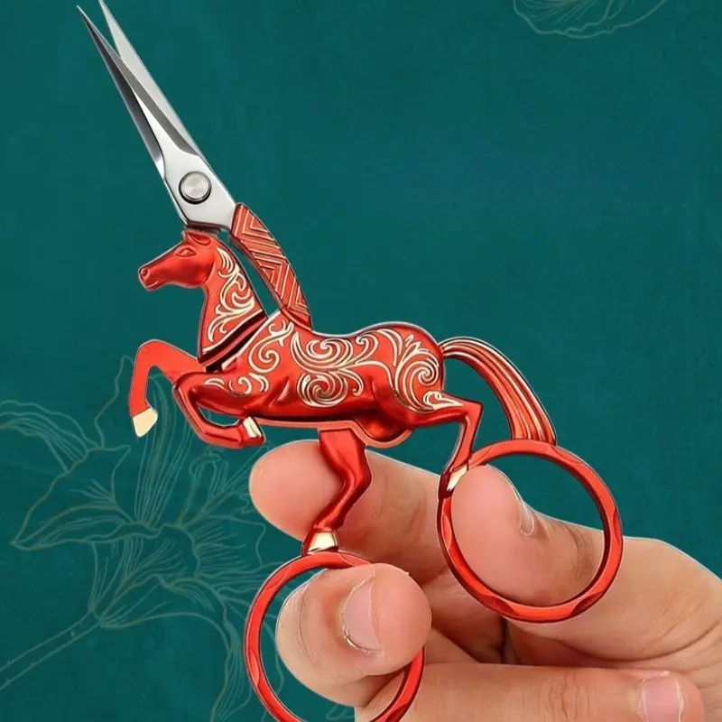 2pcs Chinese Traditional Horse & Unicorn Scissors, Vintage Cross-Stitch Embroidery, Tea Ceremony Tool, Cultural Gift for Hobbyists
