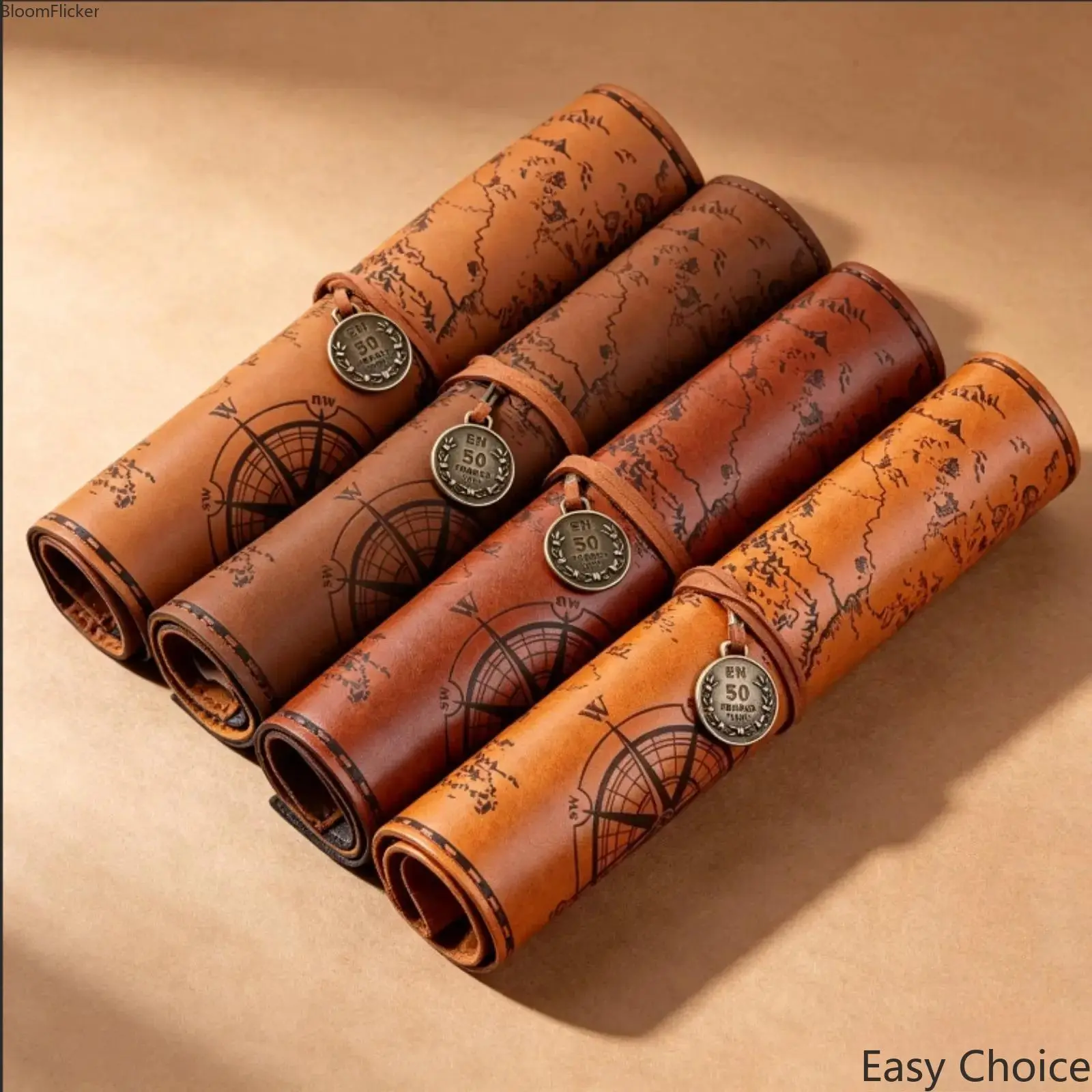 Creative Treasure Map Roll-Up Pencil Case, Vintage Canvas Leather Large Capacity Pen Pouch, Cute Stationery Organizer for School, Office, Art Drawing Supplies & Daily Everyday Storage