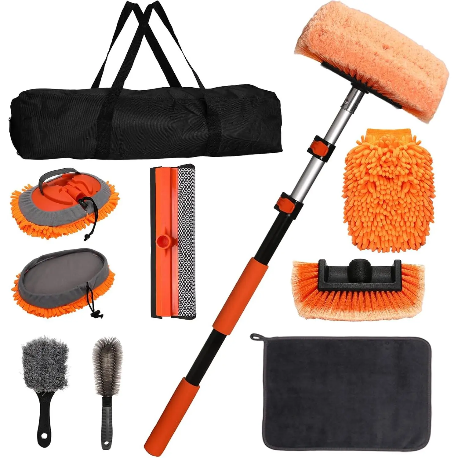 10 count 60"  Wash Kit with Long Handle, Soft Extendable  Wash Brush & Mop, Wheel & Tire Brush, 2-in-1 Window , Microfiber Towel & Wash Mitt for , SUVs,  Exterior Cleaning