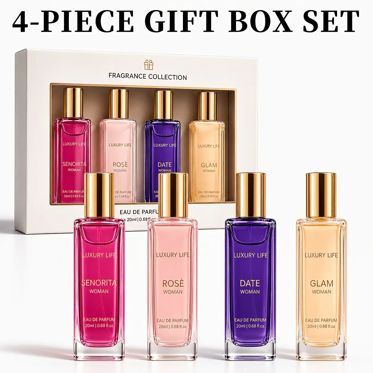 4pcs Luxury Women's Perfume Collection Gift Set - 4 Different Scents Suitable for, Travel Size 0.68oz EDP Perfume with Long Lasting Floral Fruity Fragrance, Elegant Liquid Perfume for Women, Holiday Anniversary & Special Occasions