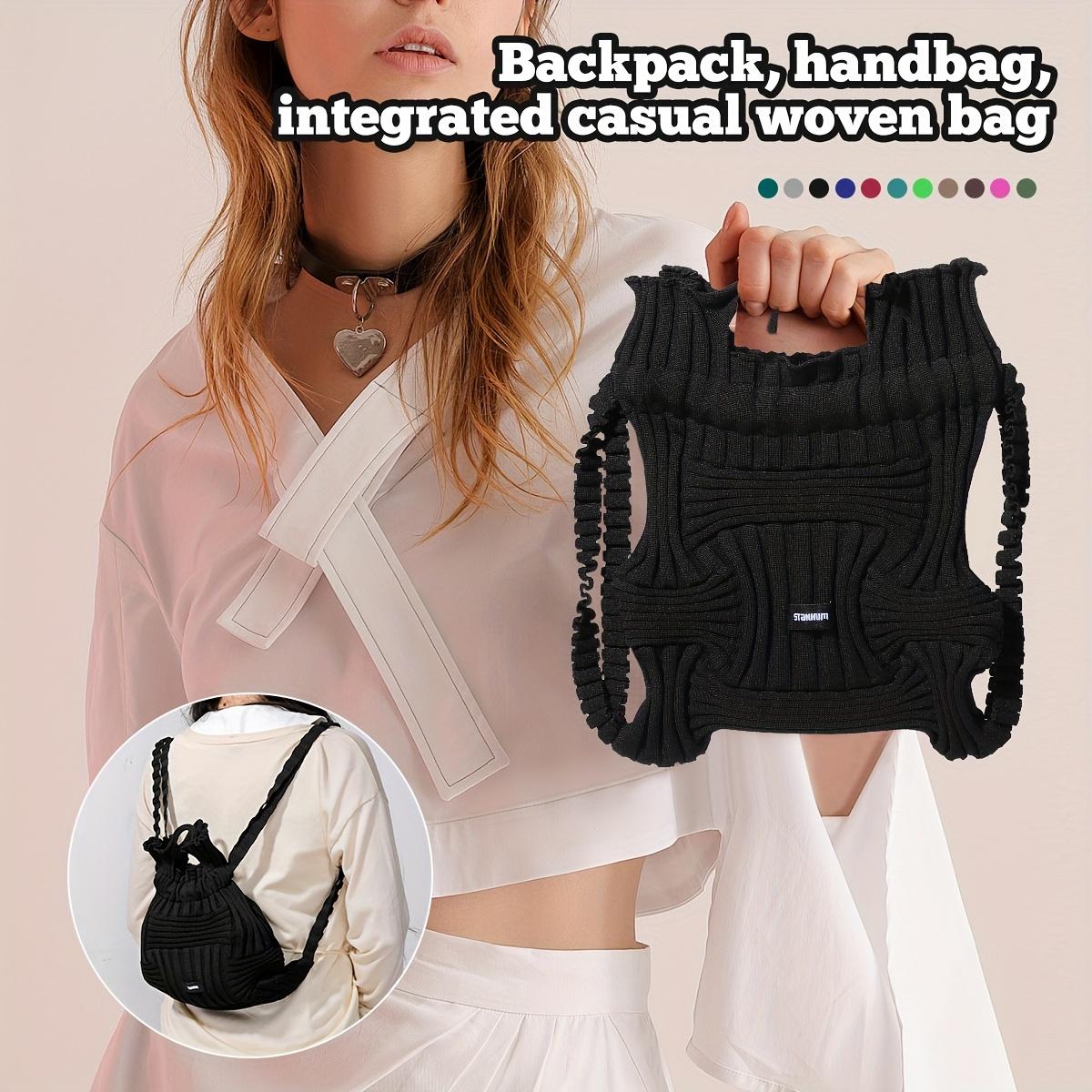 Fashionable new pleated texture knitted backpack with drawstring drawstring and elastic expansion, a versatile tool for casual travel/street fashion.It can be used for three purposes (back/lift/carry) and is a must-have for casual outings