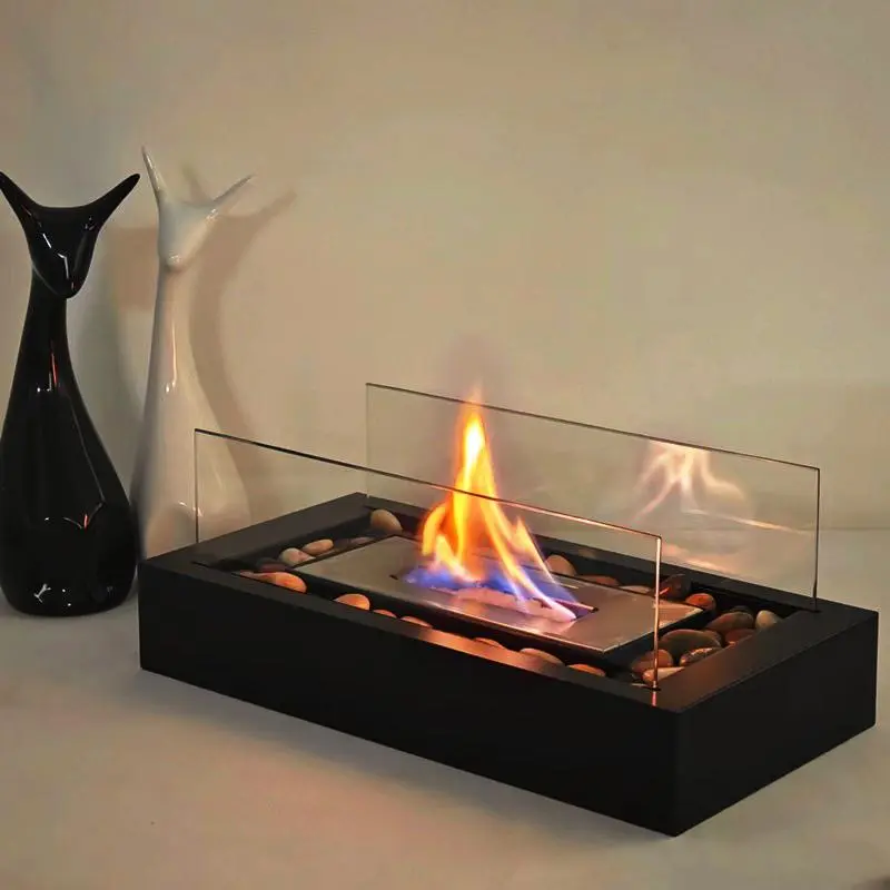Portable Tabletop Fire Pit, Mini Indoor Fireplace with Clear Glass Panel, Outdoor Desktop Fire Pit for Garden & Patio & Yard