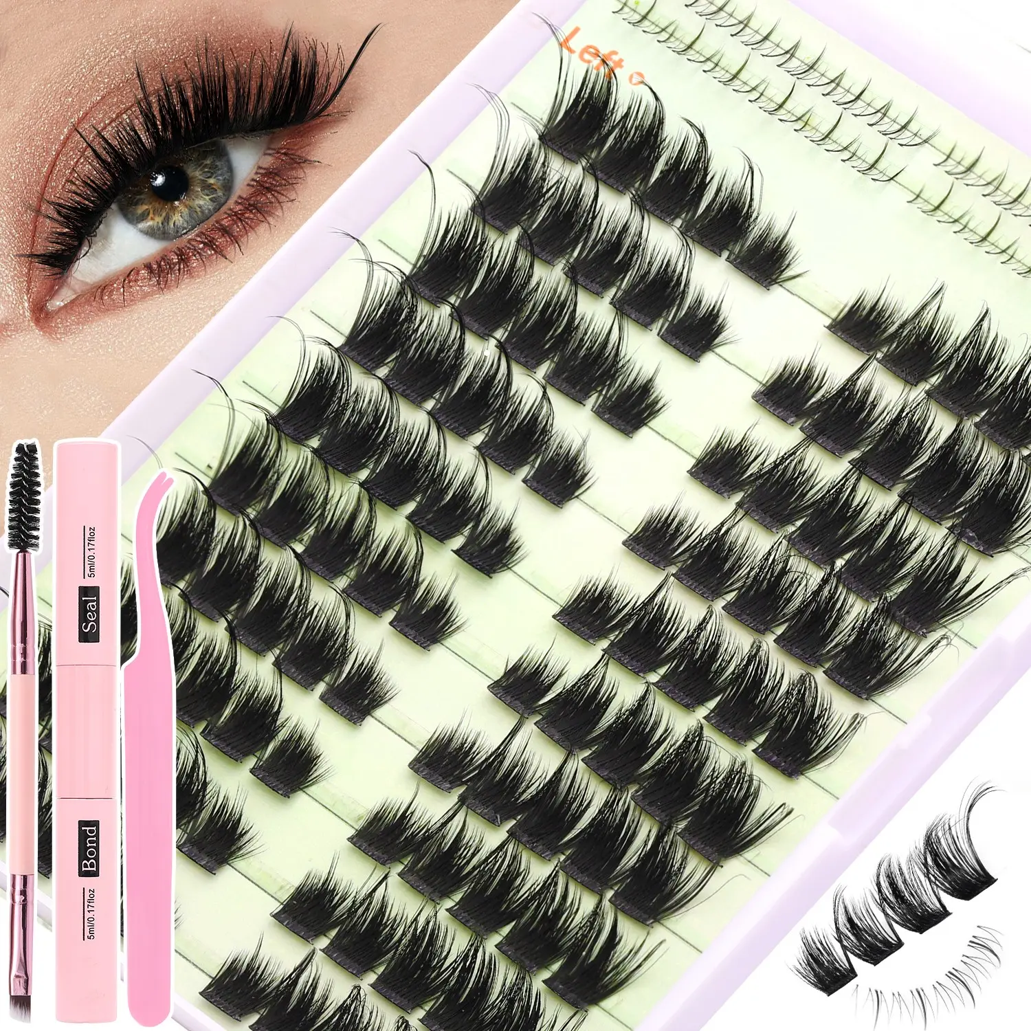 Lc Fox Eye Lashes Set, Mixed Length 10-18mm, Ultra-Thin Reusable False Eyelashes, Ideal for Beginners, Parties, Halloween, Perfect Gift
