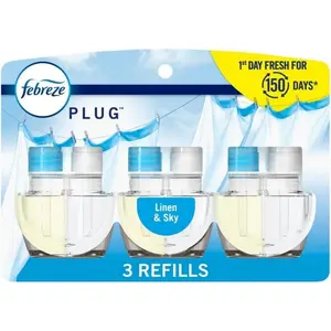 Plug-In Air Freshener, Odor-Fighting Scented Oil Refill, Air Fresheners for Home and Bathroom and Kitchen, Long Lasting for Strong Odors, Linen & Sky Scent, 0.87oz Refills, 3 Count (Pack of 1)