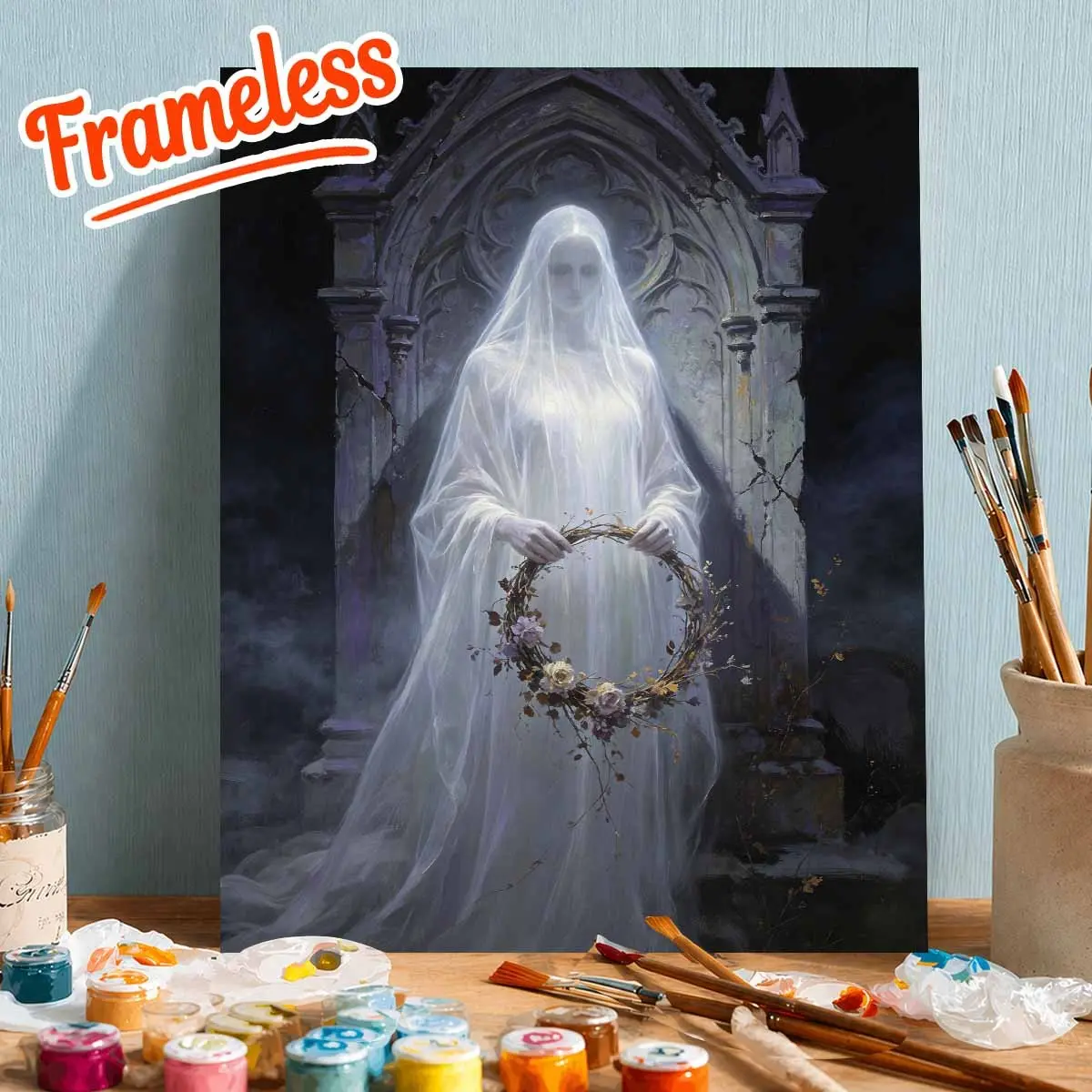 Saint Mary Wreath Pattern Paint by Numbers Kit, DIY Oil Painting Set with Brush, Acrylic Paints, Ideal for Adult Beginners