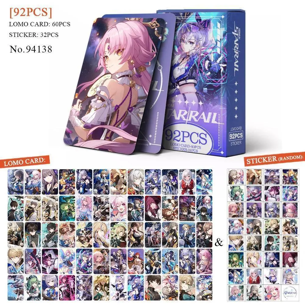 2026 Hot Honkai Star Rail Collection Cards & Mini Stickers Set, 60+32Pcs Cosplay Toy for Kids, Christmas Gift for Hobbies Enthusiasts, None