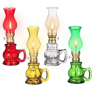 4PCS Vintage Clear Glass Kerosene Oil Lamps Hurricane Lantern for Indoor Home Tabletop Decor Lighting, Colors: Yellow Green Red Clear