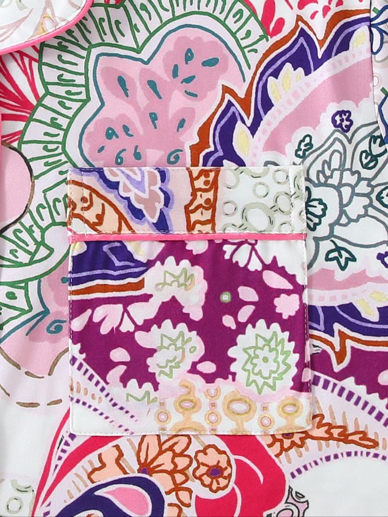 Women's Two-Piece Sleepwear Loungewear Set, Long Sleeve Top & Elastic Pants, Casual Paisley Pattern, All-Season Comfortable Home Wear