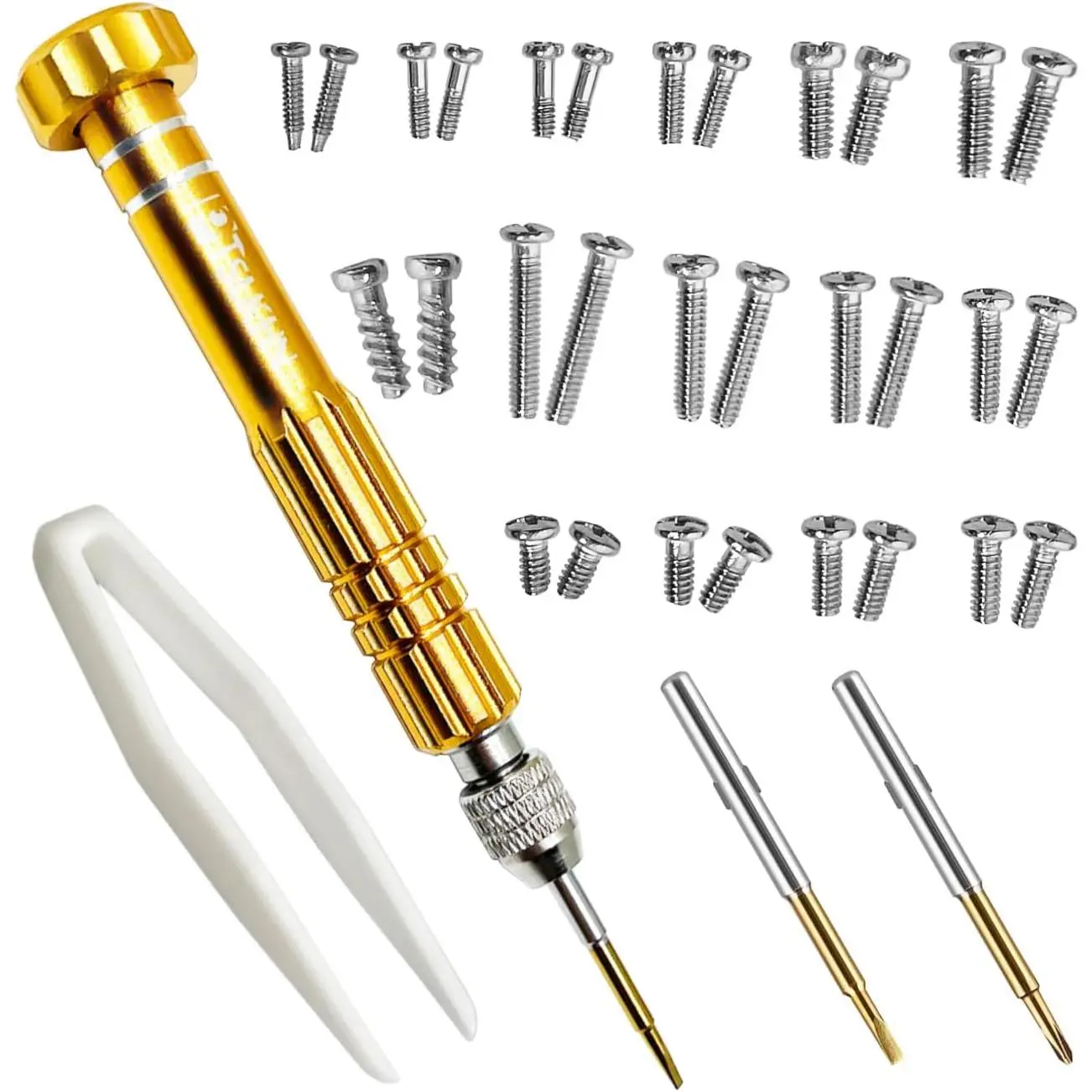Eyeglass Repair Kit, S2 Steel  with 15 Types of Screws, Precision Eye Glass Repair Tool Set (Gold2in1-screws)