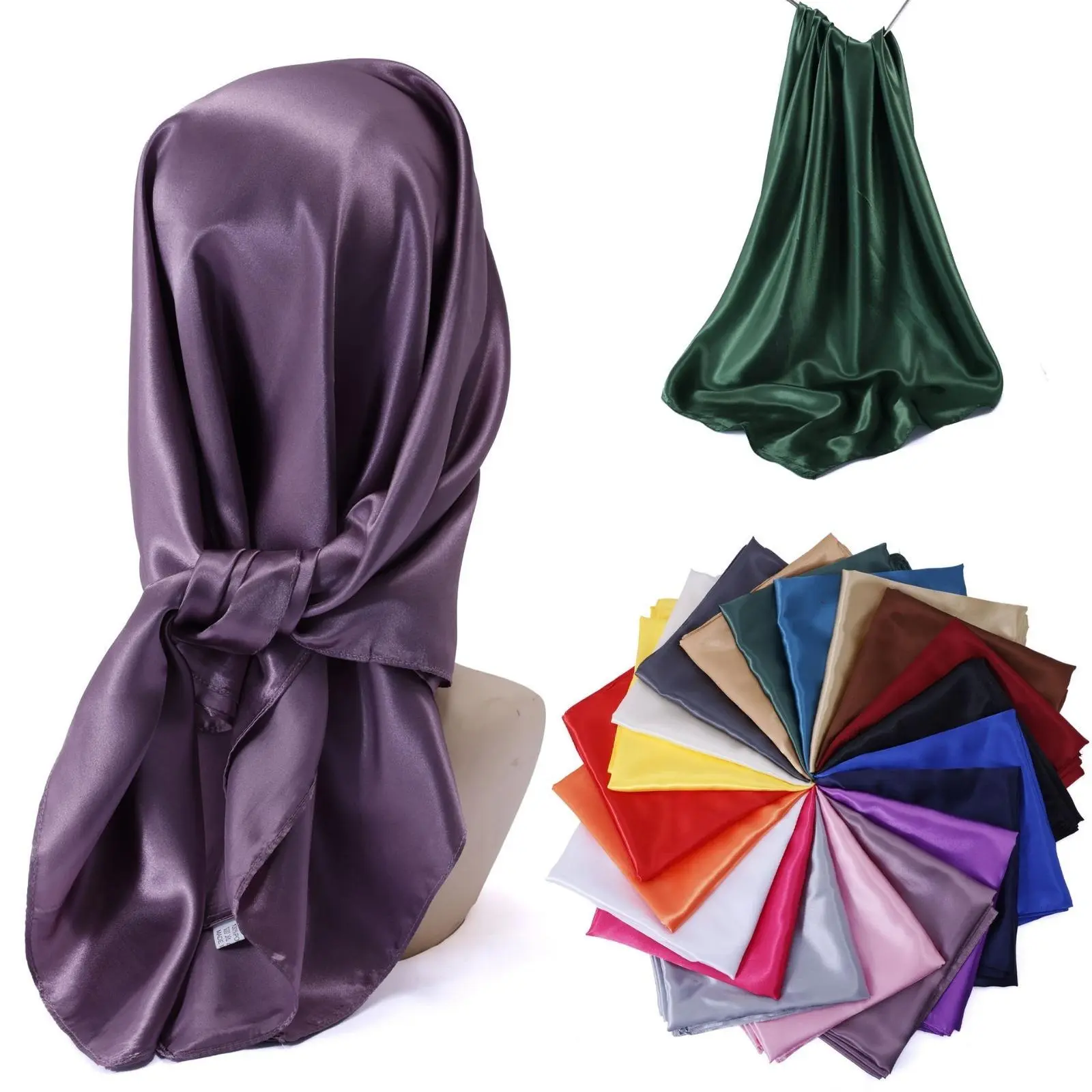 90cm Solid Color Satin Square Scarf for Women, Glossy Silky Fashion Headscarf Bandana, Soft Luxurious Versatile Accessory, Ideal for Daily Styling, Streetwear Outfits, Holiday Occasions and Gift‑Giving