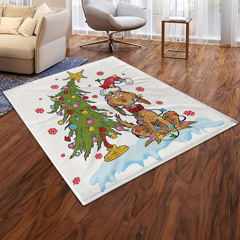 1pc Christmas Cartoon Green Monster Print Blanket, Soft and Comfortable Throw. Ideal for Decorating Rooms, Beds, Sofas, Offices & Cars on Thanksgiving or As A Gift, Holiday Decor, Home Accent Piece, Fun Print, Whimsical Pattern, Lightweight Blanket