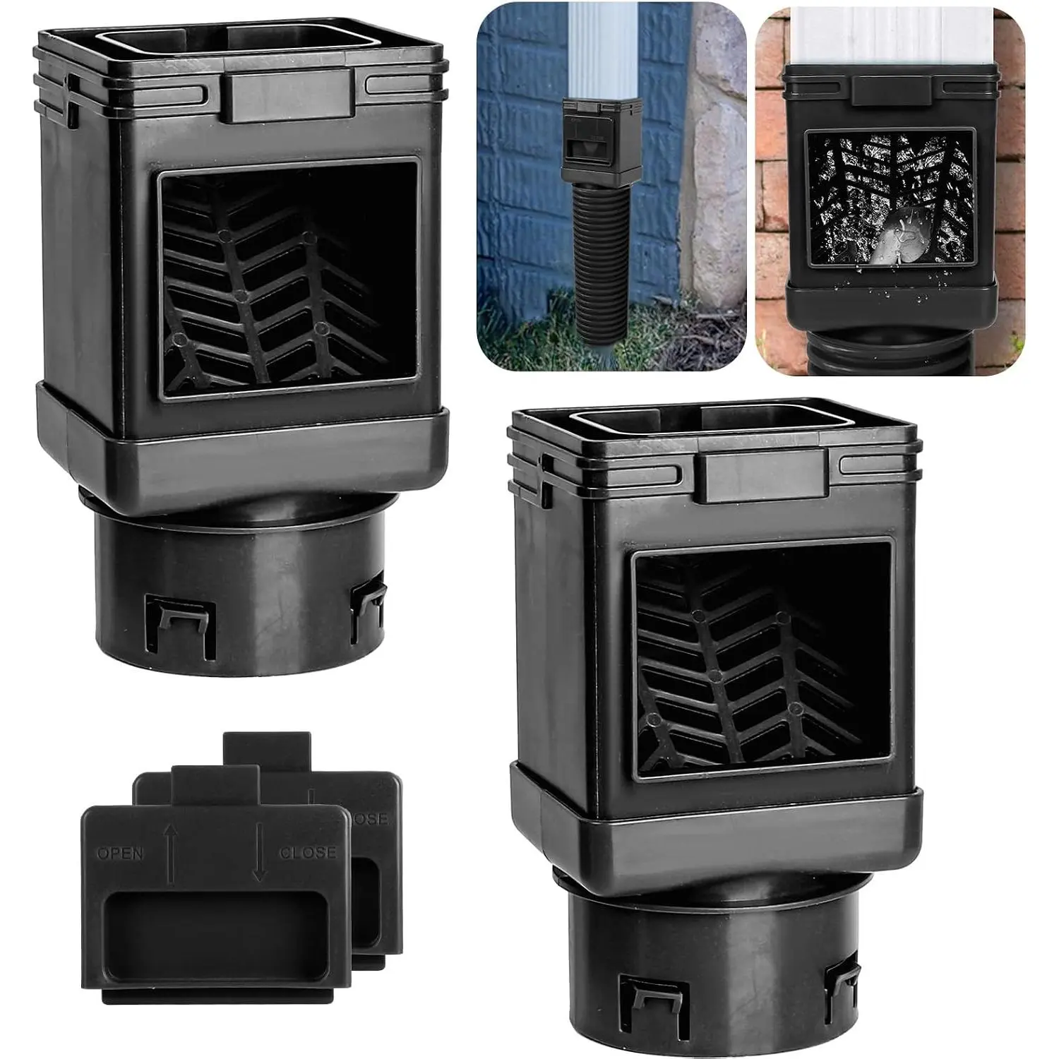 Downspout Filter,Leaf Removers,2X3 and 3X4 drainpipe, (2-pack black) | Gutter Downspout Guard, Downspout Screen Filters, Leaf Filter Downspout
