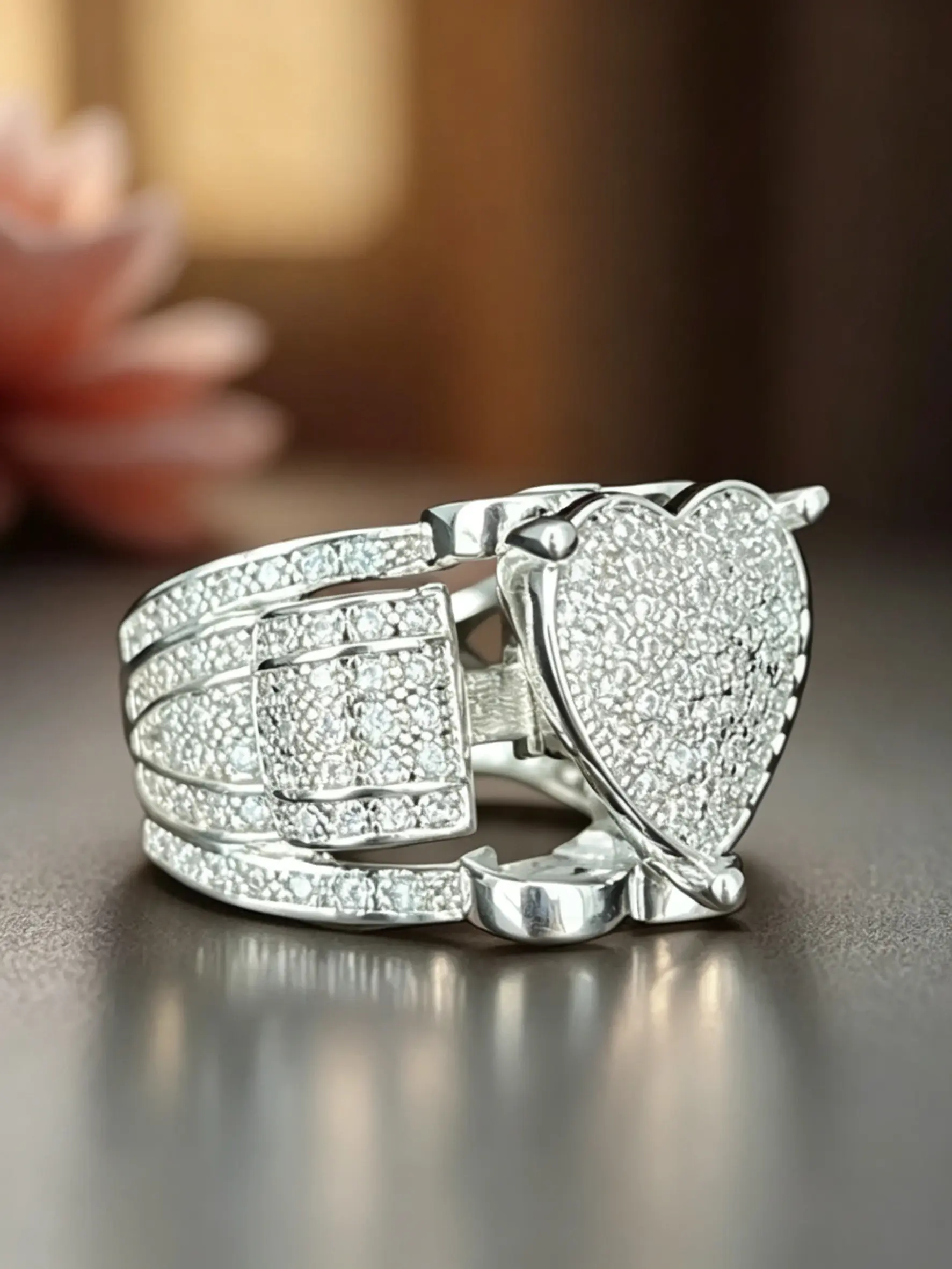 Gorgeous Heart Shape Hip Hop Gothic Cubic Zirconia Ring, Men's Women's Unisex Ring, Wedding Engagement Anniversary Ring, Women's Valentine's Day Mother's Day Gift Ring, Girls Everyday Casual Accessories Fashion Jewelry, Beautiful Rings, Heart Shaped Ring
