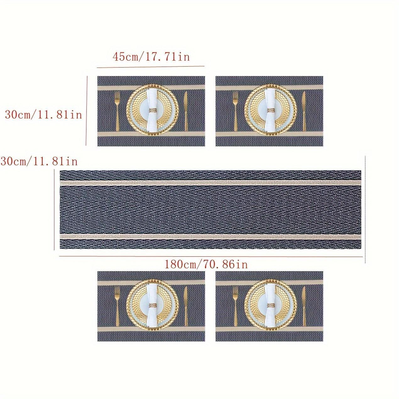 Rectangular Tablecloth & Place Mat Set, 5 Counts/set Modern Heat Resistant Tablecloth & Place Mat, Household Minimal Table Decoration Supplies for Home Kitchen Dining Room Placemat