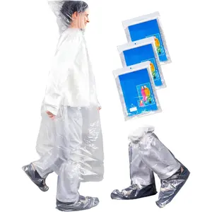 3 Pack Disposable Rain Ponchos And 3 Pairs Of Waterproof Boot Covers,Emergency Clear Ponchos With Hoods for Camping,Hiking,Travel