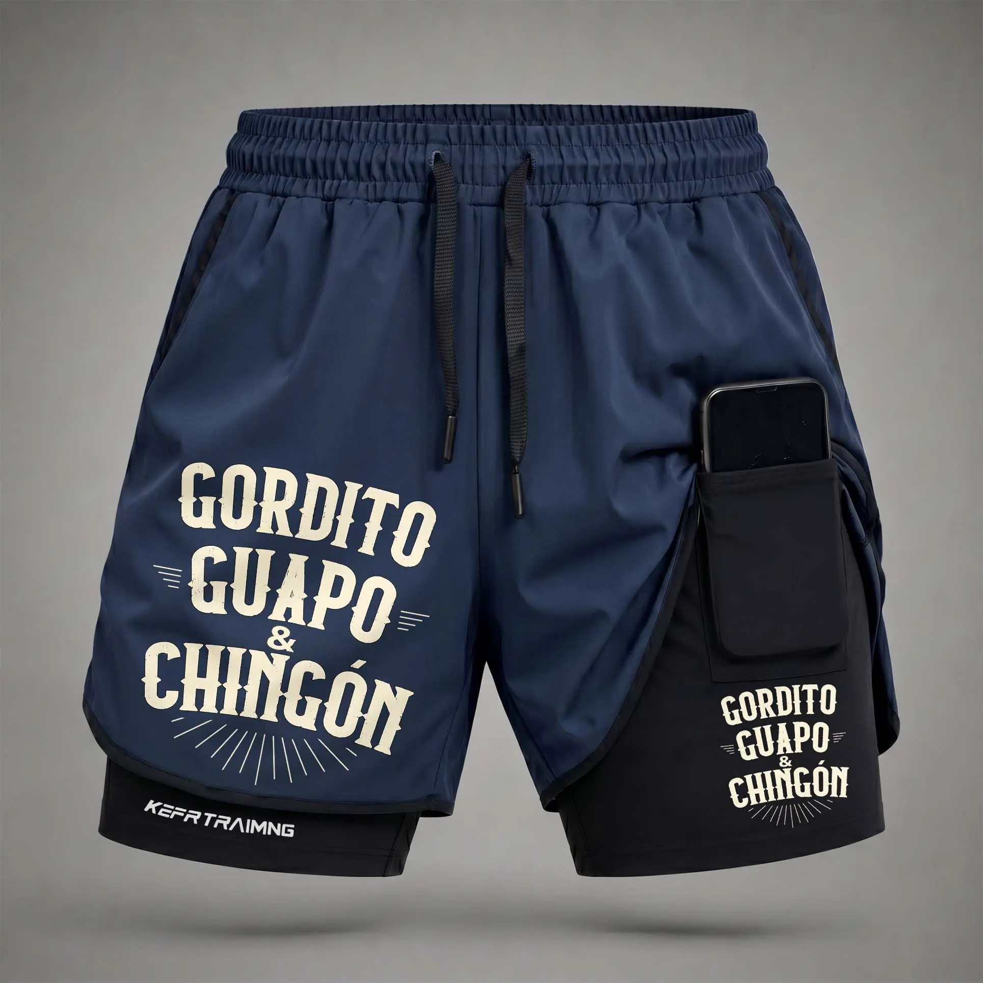 Men’s"Gordito Guapo & Chingón  Graphic Print 2-in-1 Athletic Shorts, Built-in Compression Liner, Secure Inner Phone Pocket, Elastic Drawstring Waist, Quick-Dry Gym Running Training Shorts for Summer Daily Wear