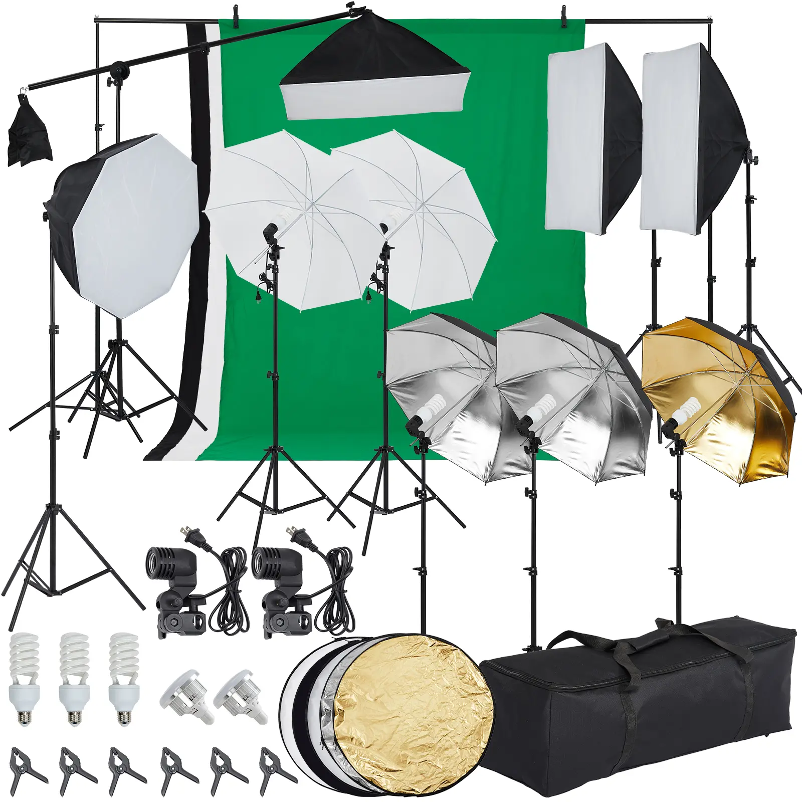 Photography Lighting kit with Backdrops, 8.5ftx10ft Backdrop Stand, 5 Tripod Stands and Bulb, Umbrella Softbox Continuous Lighting, Photo Studio Equipment for Portrait Product Photo Shoot