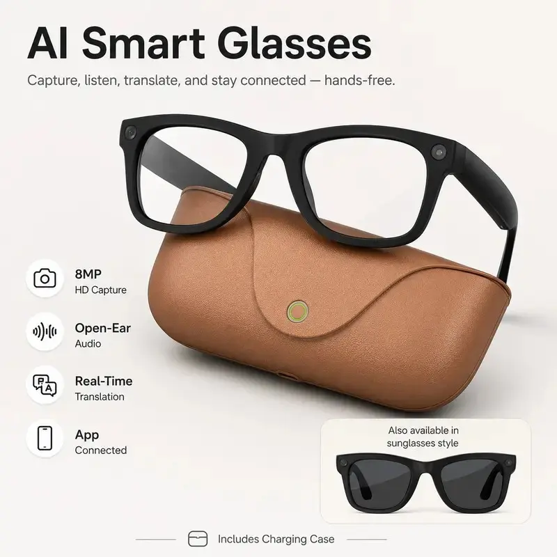 2026 New Ai Smart Sunglasses with Camera, 8mp Photo & 1080P Video, Enc Noise Cancellation, 96h Battery, Bluetooth-compatible 5.4, Ip65 Rated, Lightweight Frame, Wearable Tech Glasses, Wireless Eyewear