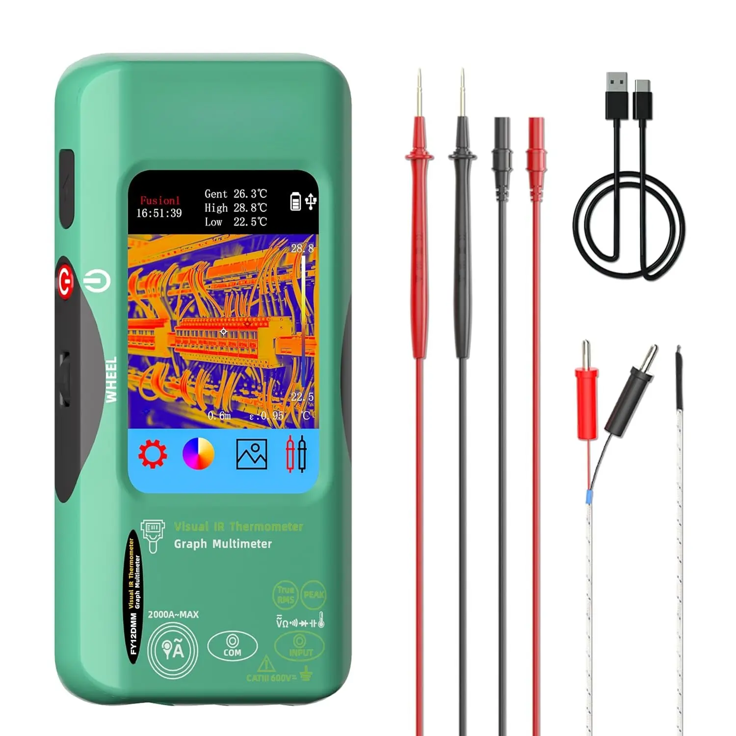 Thermal Imager Multimeter Combo, 320x320 Pixels with 25Hz Frame Rate, 20000 Counts True RMS Auto-Ranging Digital Tester, 15 Thermal Imaging Palettes, 2-in-1 Heat Detection Tool