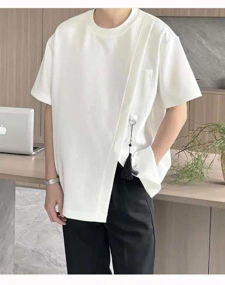 Simplicity Slit Hem Korean Tops Summer Men's Short Sleeve Solid Plus Size All-match Fashion T Shirts Casual Trend Men Clothing