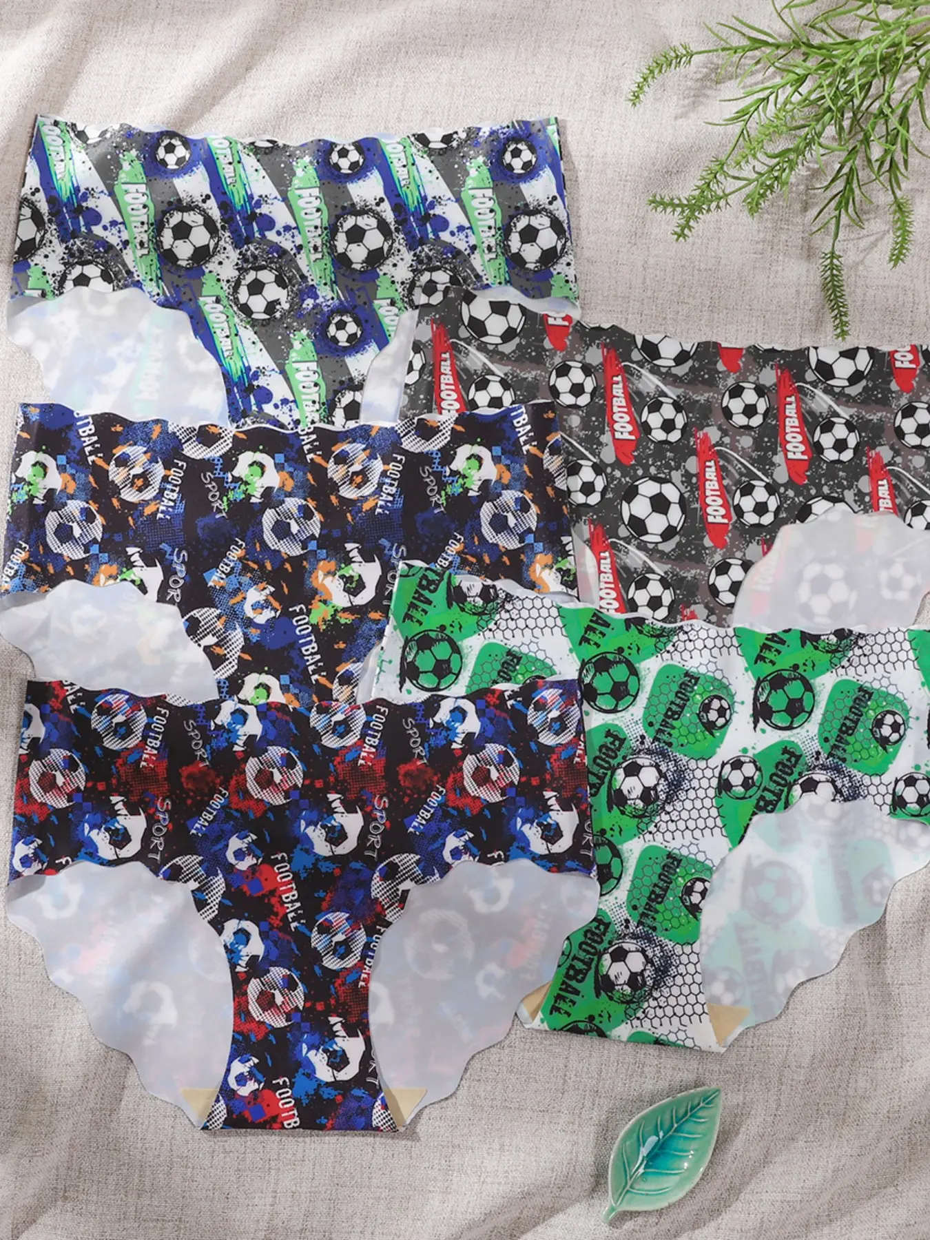5-Pack Football Print Briefs, Breathable Elastic Non-Chafing Triangle Pants, Soft Skin-Friendly Comfort Underwear, Multi-Color Sports Set