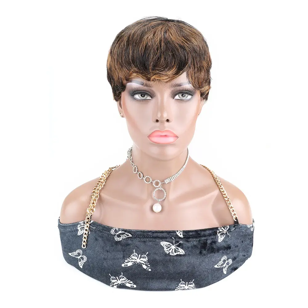 Human Hair Pixie Cut Short Wig - Machine-Made Full Head Covering (Fashion Accessories Hair Extensions & Wigs)