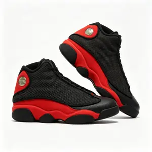 2026 new Vintage Black & Red Suede-Panel Mid-Cut Athletic Sneakers | Shock-Absorbent Rubber Outsole, All-Match Daily Streetwear Footwear for Men & Women