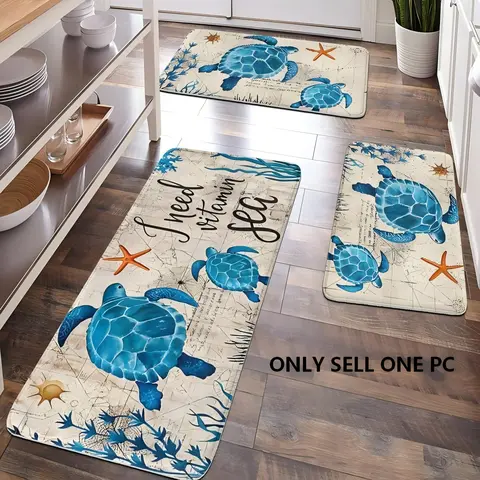 [Popular Choice]1PC, home decoration, room decoration, bathroom decoration, bathroom mat, bathroom mat, kitchen mat, Floor Mat, turtle and starfish pattern mat, ocean style mat, soft and comfortable surface, and fatigue relief.
