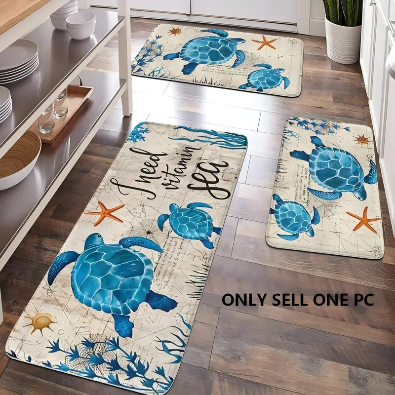 [Popular Choice]1PC, home decoration, room decoration, bathroom decoration, bathroom mat, bathroom mat, kitchen mat, Floor Mat, turtle and starfish pattern mat, ocean style mat, soft and comfortable surface, and fatigue relief.
