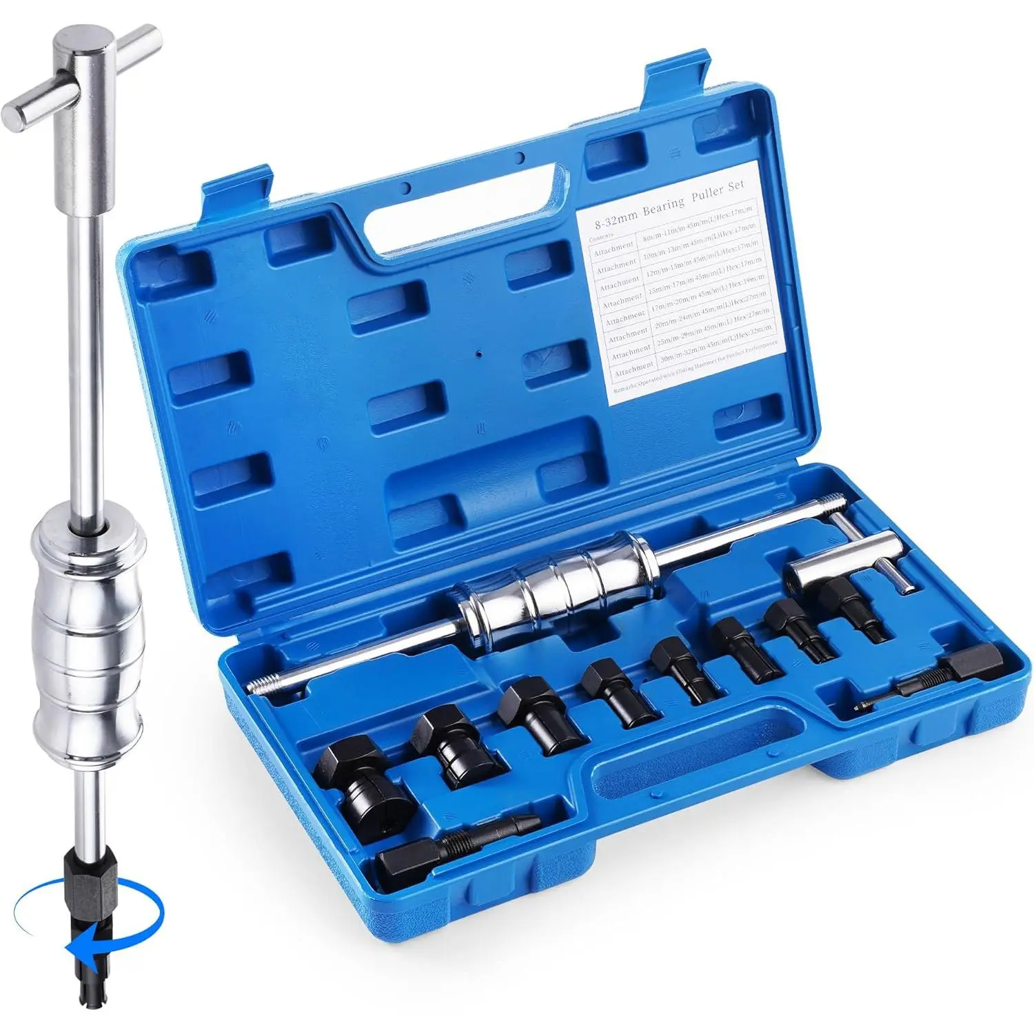 Subtoy 12PCS Blind Hole Bearing Puller Set, Internal Bearing Extractor Puller with Slide Hammer Pilot Bearings Removal Tool and 8–32mm Expandable Collets,for Motorcycle Automotive, Bicycle Bearings
