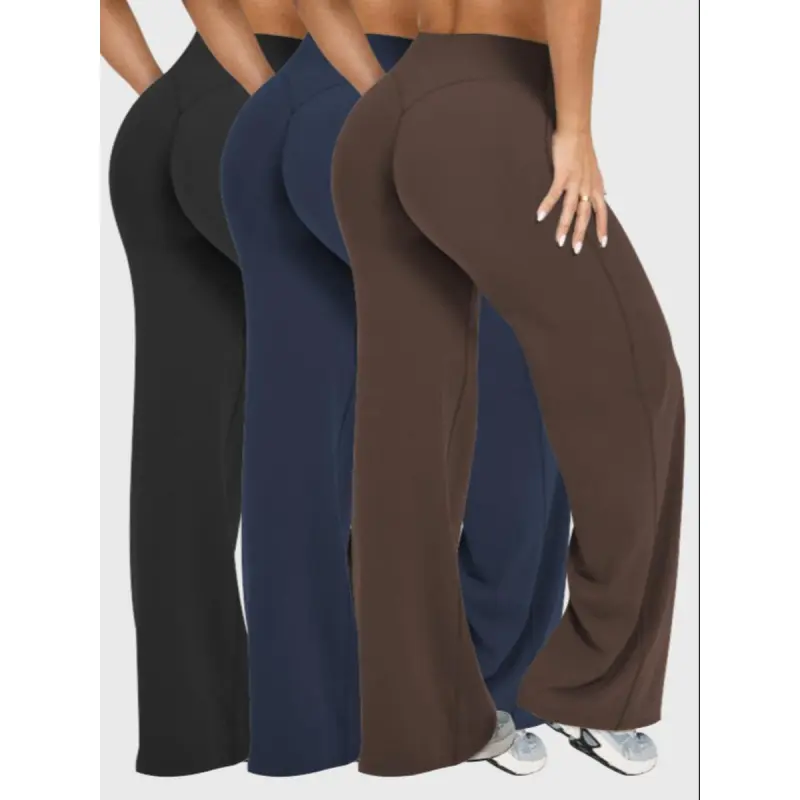 Women's 3-Pack Solid Color Sporty Yoga Pants, Casual Bottoms, Comfortable Flare Leggings, Perfect for Fitness and Daily Wear High Waist Seamless
