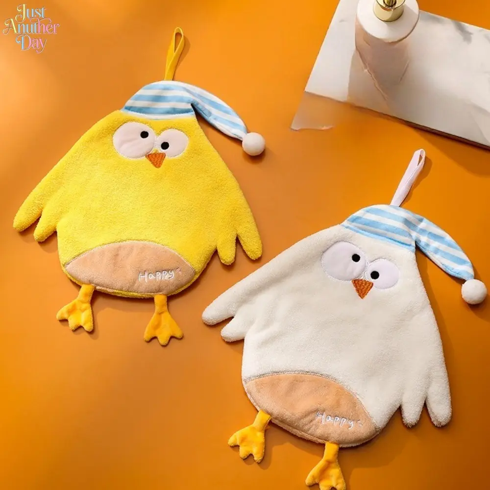 Funny Cartoon Owl Hanging Hand Towel for Kids, Ultra Soft Coral Fleece Absorbent Towel, Quick Dry Kitchen & Bathroom Wipe Towel with Hanging Loop, Cute Novelty Decorative Towel for Home