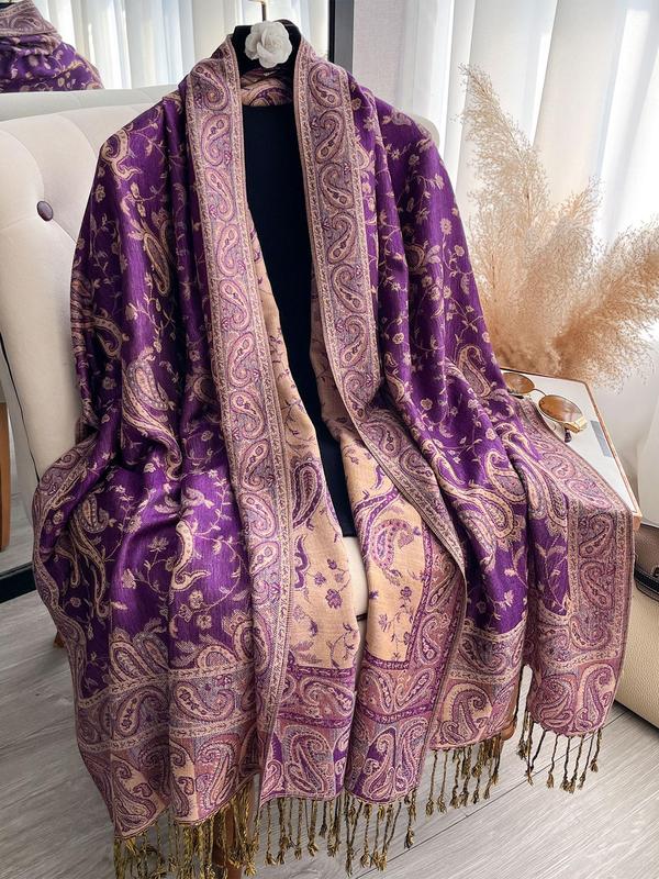 Bohemian Women's Pashmina Scarf, Long Printed Boho Style Shawl in Paisley Design, Soft and Stylish Headscarf in Multiple Colors