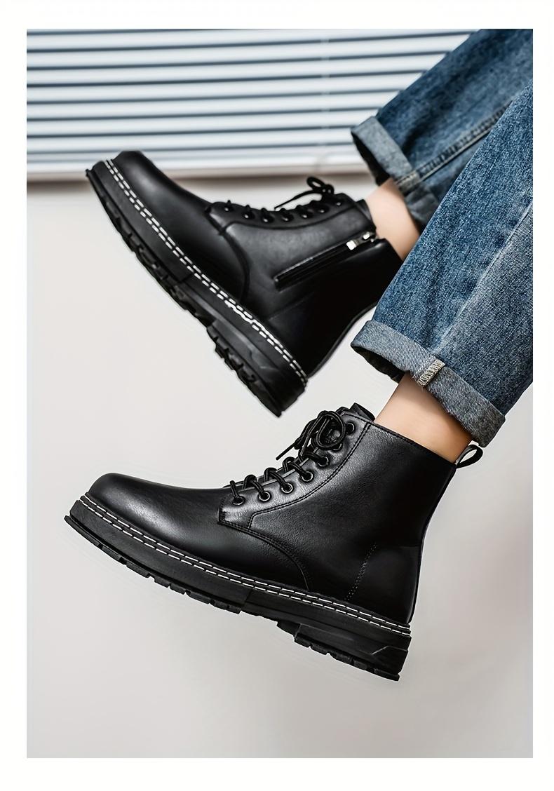 Four Seasons Fashion Trendy Men'S Black Boots Mid-Top Lace-Up Men'S Boots