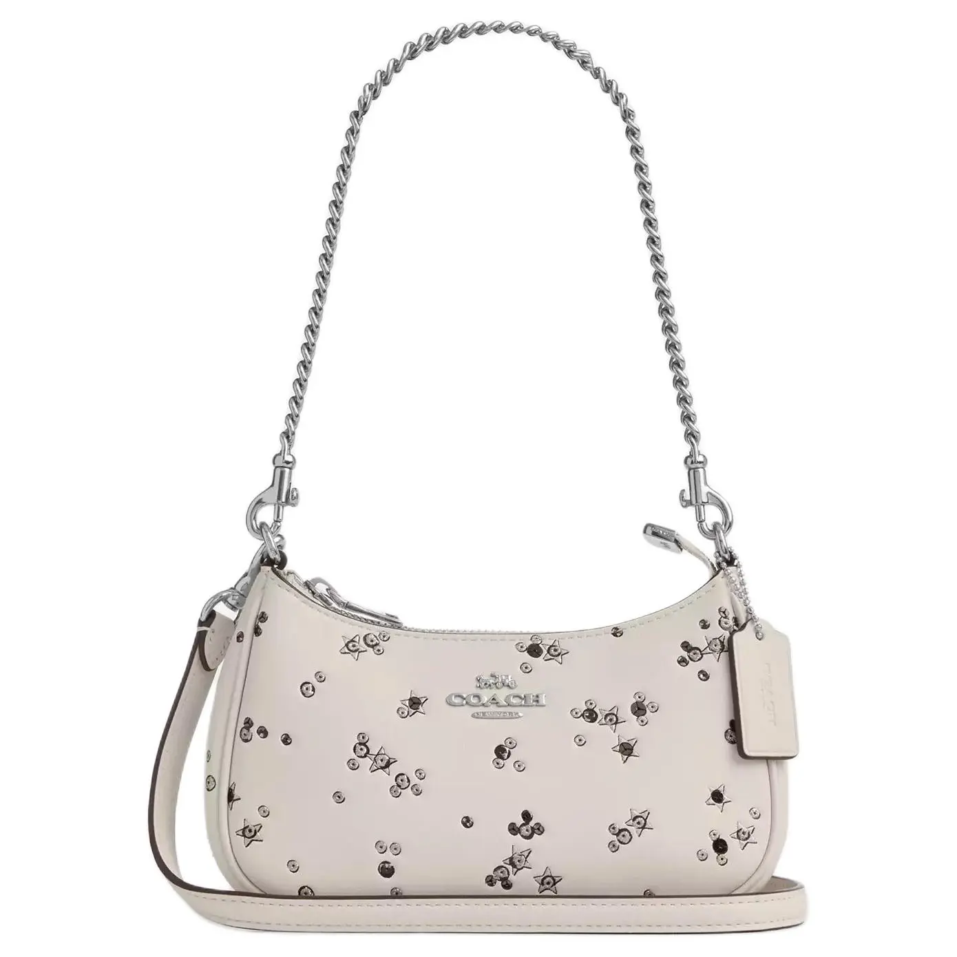 COACH Teri 20 Star-Print Crossbody Bag for Women – Genuine Leather, Small Size, Silver and Chocolate Multicolor