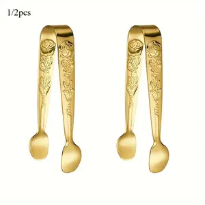 1/2pcs Mini Serving Tongs, 4.1Inch Stainless Steel Sugar Cube Tongs, Small Ice Tongs For Tea And Coffee Party, Appetizers, Desserts, Kitchen Supplies