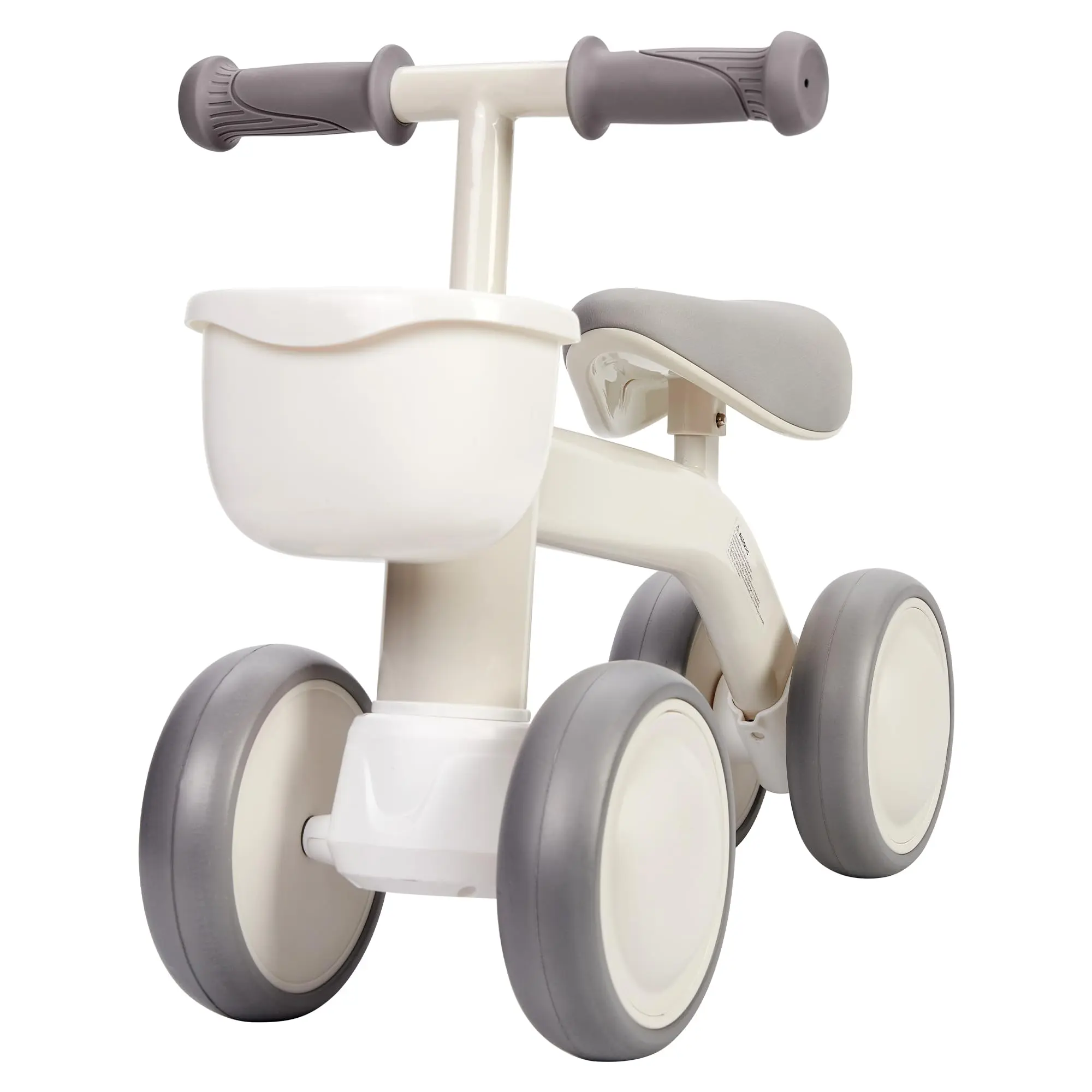 4-Wheel Balance Bike for Toddlers – Adjustable Seat, Removable Basket, Lightweight, No Pedals – First Tricycle for Boys & Girls 12-36 Months
