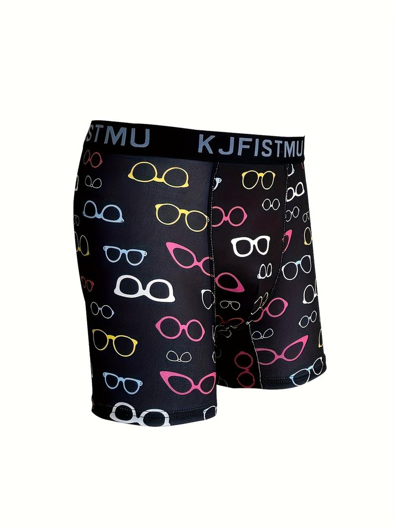 KJFISTMU 8-piece men's boxer briefs set, assorted print pack, Valentine's Day gift for boyfriend, men's long boxer briefs - breathable, colorful graffiti-style print, polyester and spandex blend, opaque geometric patterns, suitable for both men and women