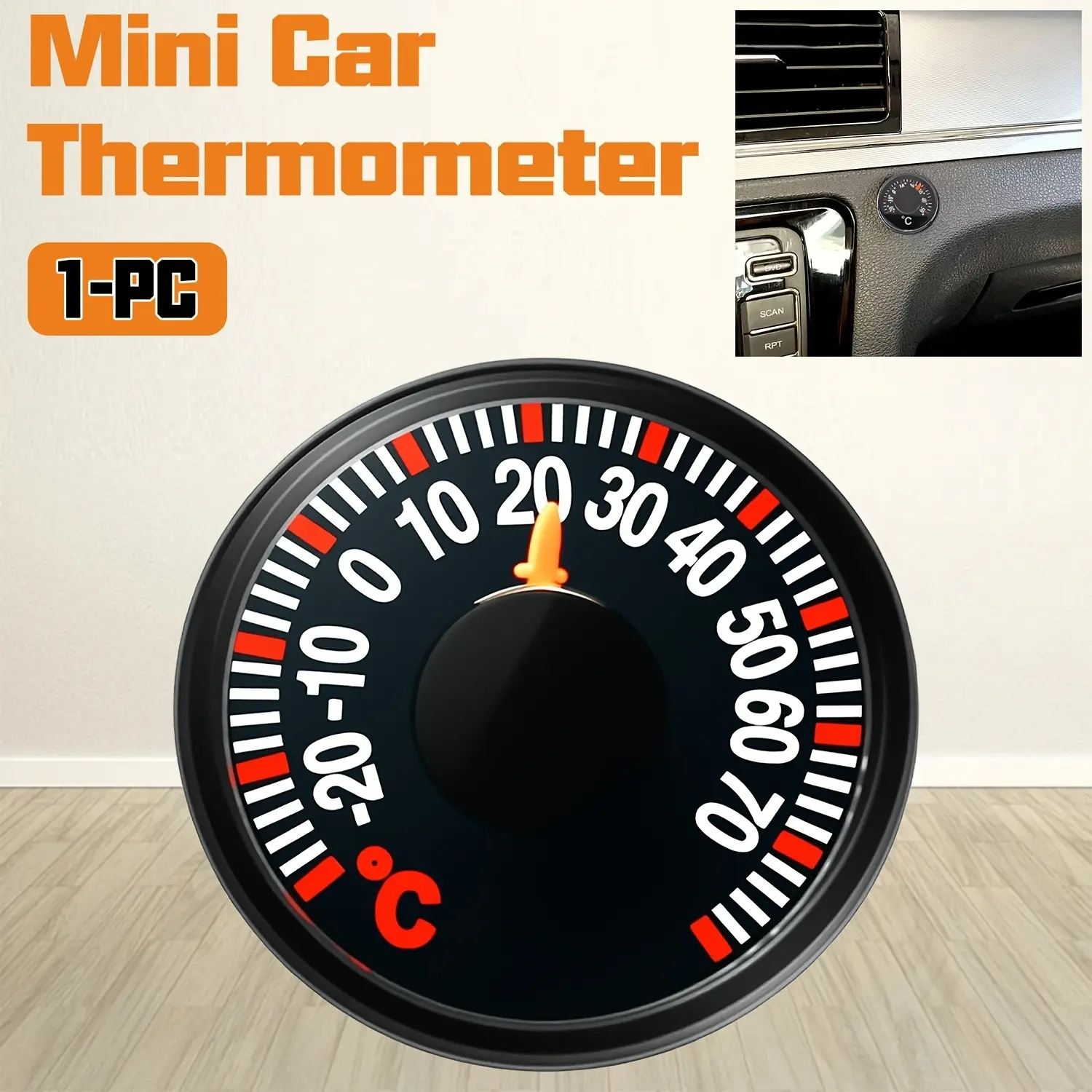 Mini Car Dashboard Thermometer, Battery-Free Round Temperature Gauge, Decorative and Functional, Suitable for All Cars, Trucks, Suvs