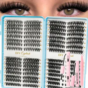 Natural Long Curly False Eyelashes, D Curl Mixed Length, Non-Toxic, Dense Thickness 0.07mm, Beauty Makeup False Lashes